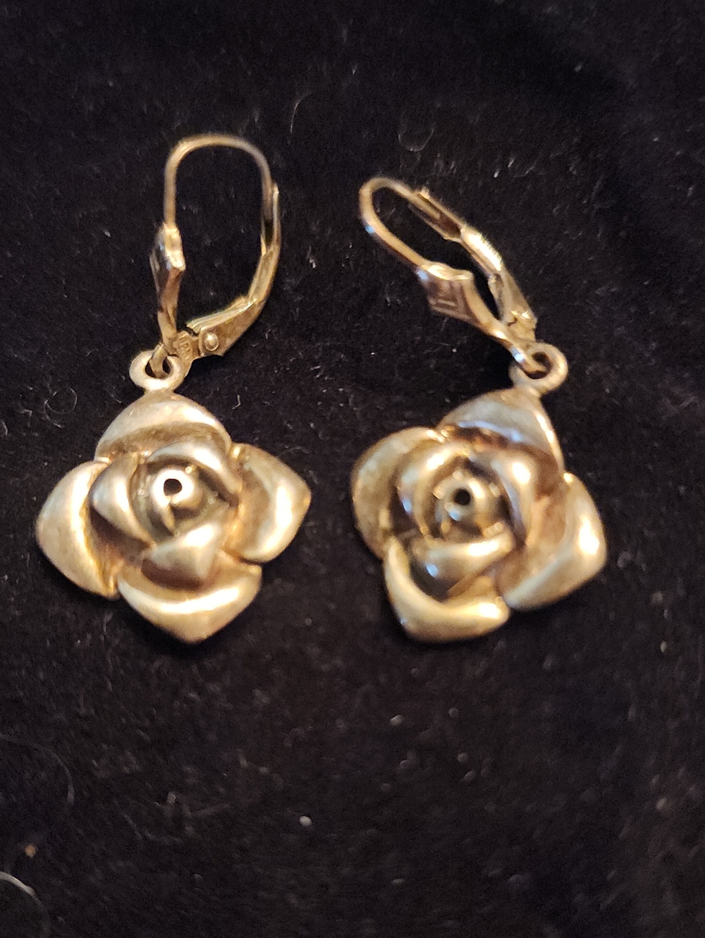 Gold Rose Drop Earrings - Elegant Floral Leverback